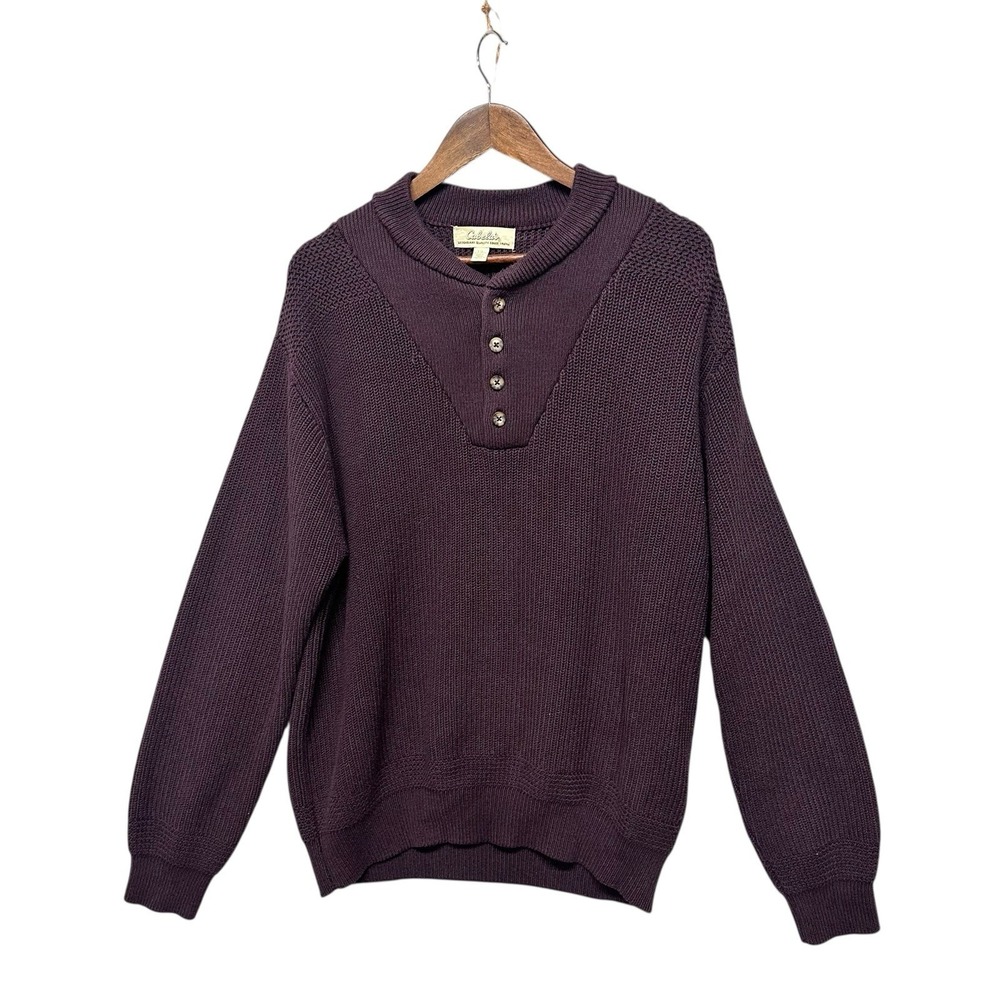 Vtg 1/4 Button Henley Men's Fisherman Sweater Size L Heavy Thick Cable Knit Hunt